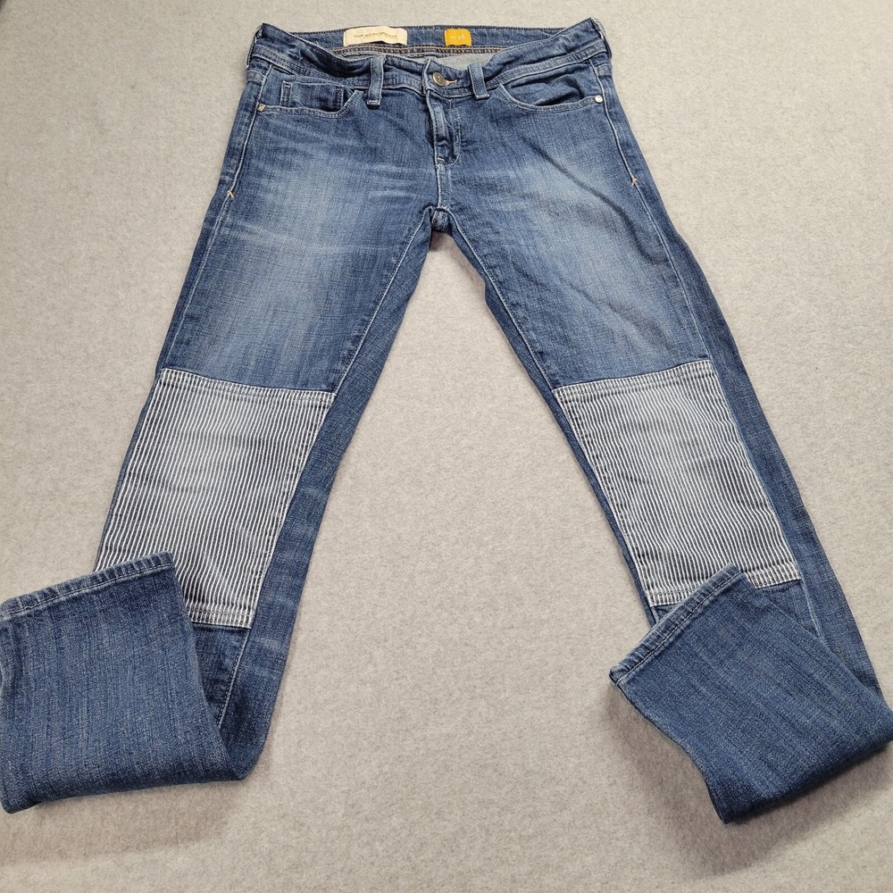 Pilcro and the Letterpress Striped Patch Front Slim Jeans Blue Denim Womens 26